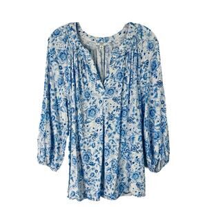 Crown & Ivy blue white floral cottagecore popover top large